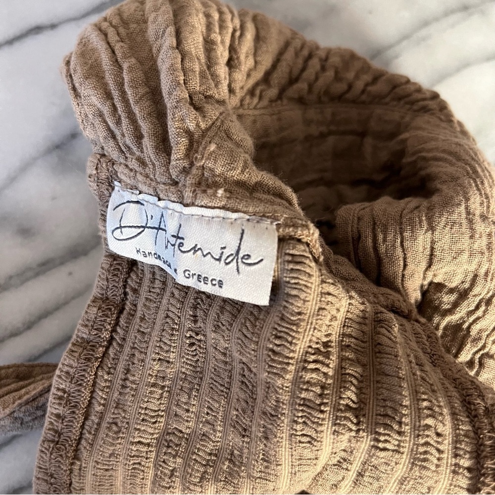 D'Artemide Greece 100% Cotton Boho Two Piece Pant Set Light Brown - Picture 6 of 6
